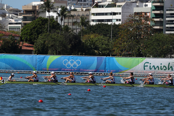 The US crew in action during the Women's Coxed Eight final (Getty/Christian Petersen)
