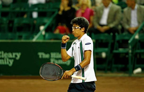 Hyeon Chung pumps his first during his second round match. Photo: Aaron M. Sprechner/ROCC 