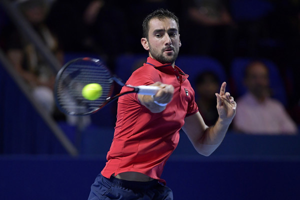 Cilic tees off on a forehand during his semifinal win. Photo: Harold Cunningham/Getty Images