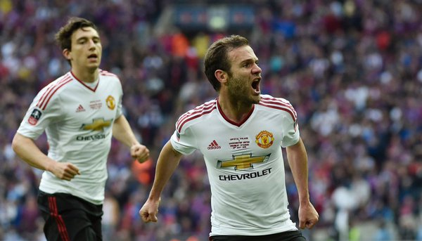 Mata celebrating his equaliser for United at Wembley | Photo: Getty