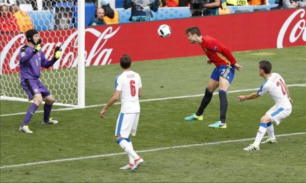 Il gol di Piqué. Fonte foto: it.uefa.com