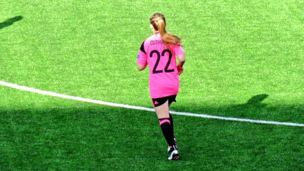 Erin Cuthbert comes on for her Scotland debut. (Photo: SFA)