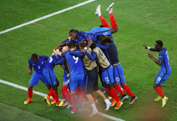 Jubilation for the French players, as Albanian hearts are broken.