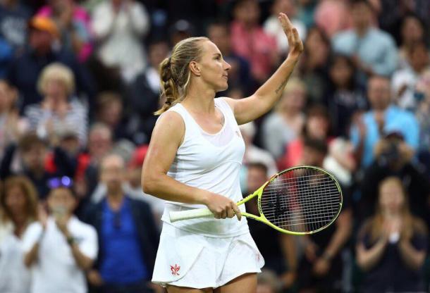 Kuznetsova celebrates her impressive win against Stephens on court one | Photo: Getty