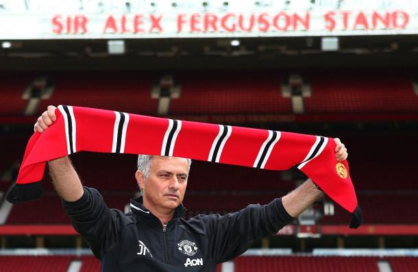 Mourinho was very happy as he was presented on the Old Trafford pitch | Photo: Getty