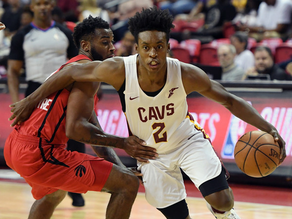 Collin Sexton #2 of the Cleveland Cavaliers drives against Codi Miller-McIntyre #11 of the Toronto Raptors during a quarterfinal game of the 2018 NBA Summer League. |Ethan Miller/Getty Images North America|