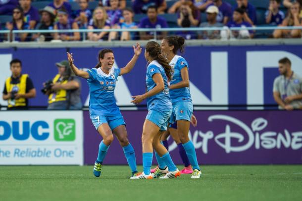 Taylor Comeau celebrating the winner last time these two sides met | Source: Chicago Red Stars