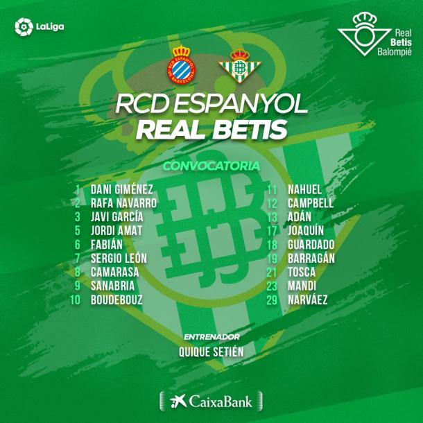 Convocatoria Betis. FOto: Real Betis