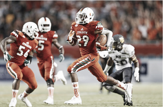 Cornerback Corn Elder had a productive four years with the Miami Hurricanes and could add more physicality to the Carolina secondary. (Photo courtesy of Joel Auerbach via Getty Images)