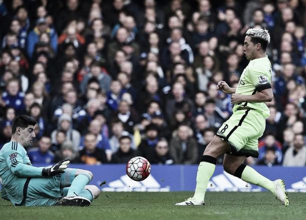 Above: Thibaut Courtois saves from Samir Nasri in Chelsea's 2-0 defeat to Manchester City | AP 