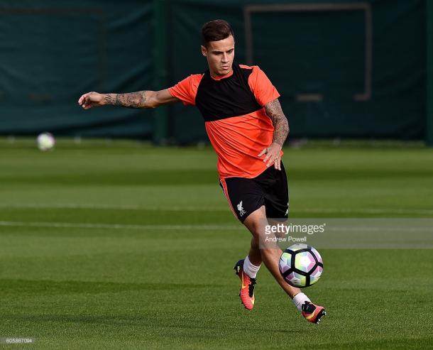 Coutinho in training for Liverpool. Source - Getty Images.