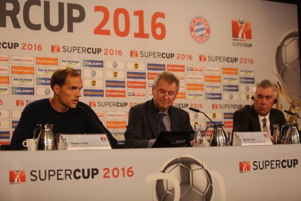 Tuchel y Ancelotti en conferencia de prensa tras el partido. // (Foto de bvb.de)