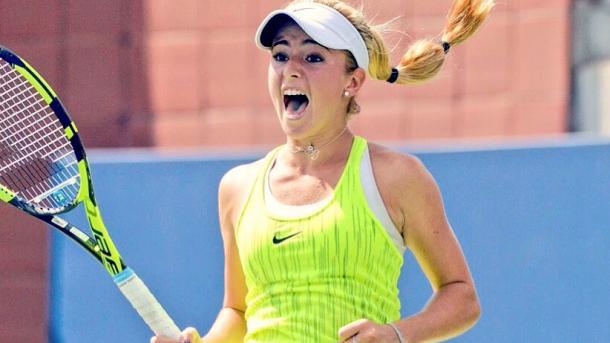 CiCi Bellis reacts after defeating Alison Van Uytvanck in the final round of U.S. Open qualifying/Photo: Twitter