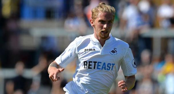 Oli McBurnie, who scored twice for Swansea in their League Cup win over Peterborough United this week, enjoyed time with Bristol Rovers before breaking into the first team. (Photo: Swansea City AFC)