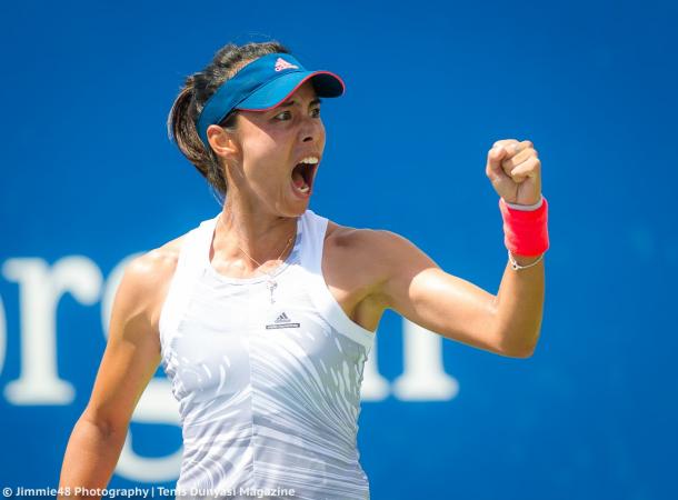 Wang Qiang celebrates her win over Kasatkina last year | Photo: Jimmie48 Tennis Photography