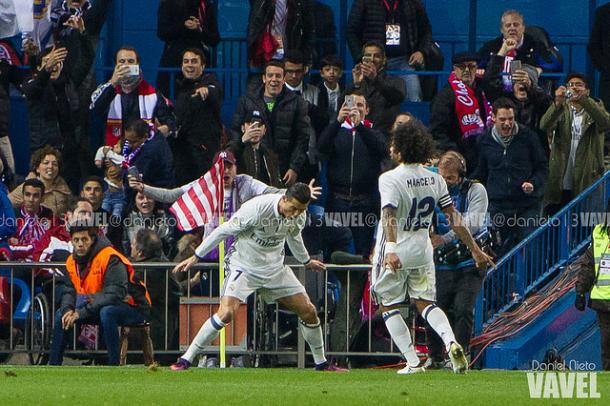 Cristiano Ronaldo celebra uno de sus tres goles. | FOTO: Daniel Nieto - VAVEL