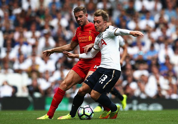 Eriksen in action for Spurs against Liverpool before the international break | Photo: Getty