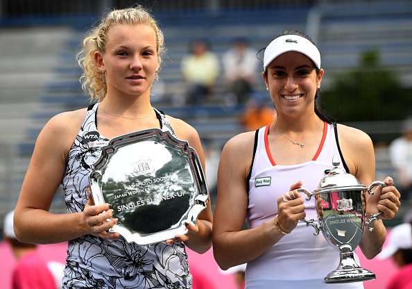 McHale and runner-up Katerina Siniakova (left) with their respective silverware after the conclusion of the final in Tokyo last week. Photo credit: Hashimoto Sogyo Japan Women's Open Tennis.