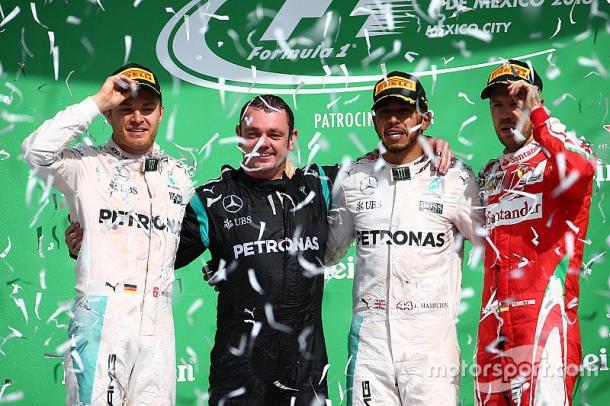 Il podio, poi modificato del Gp del Messico. Fonte foto: motorsport.com