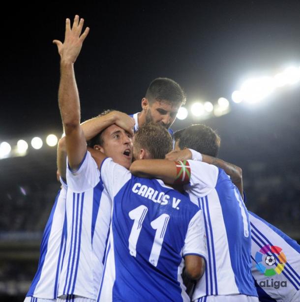 El conjunto de Eusebio celebra un gol | Foto: LaLiga