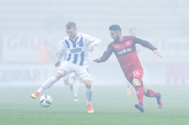 Flares in the away end made visibility poor early on. | Photo: Karlsruher SC