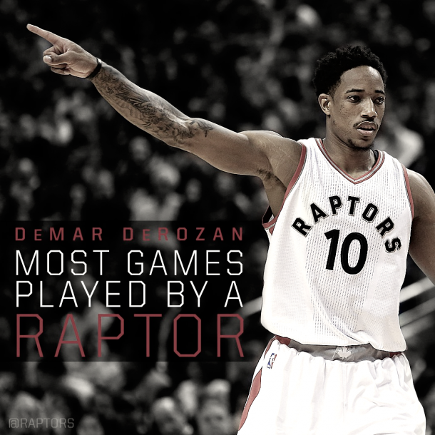 DeMar DeRozan, más paritido con la camiseta de Toronto Raptors | Fuente: @Raptors