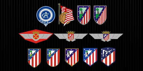 Evolução dos escudos do Atlético de Madrid (FOTO: Divulgação/Atlético de Madrid)