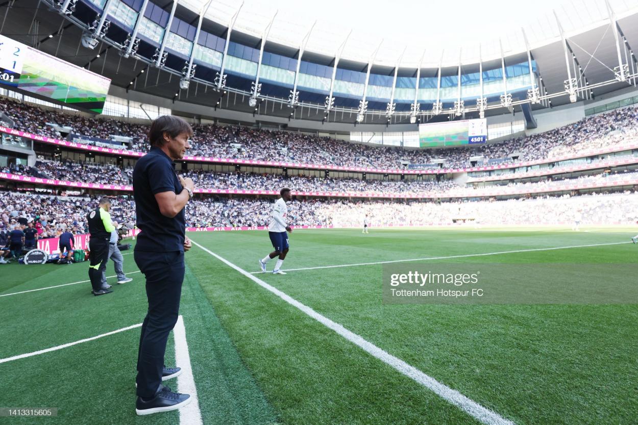 LONDON, ENGLAND - AUGUST 06: Antonio Conte, head coach of Tottenham Hotspur during the Premier League match between Tottenham Hotspur and Southampton FC at Tottenham Hotspur Stadium on August 06, 2022 in London, England. (Photo by Tottenham Hotspur FC/Tottenham Hotspur FC via Getty Images)