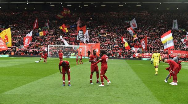 Imagen de los jugadores del Liverpool en Anfield. FOTO: Liverpool