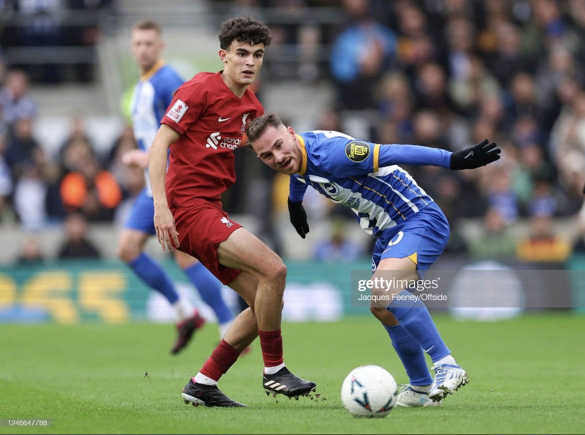 Liverpool’s Stefan Bajcetic tussling with World Cup winner Alexis Max Allister in last week’s FA Cup clash between Brighton and Hove Albion and Liverpool - Photo: Jacques Feeney/Offside
