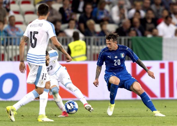 Bernardeschi in azione con la maglia della Nazionale italiana. Foto: Twitter