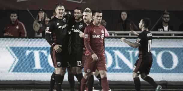 Neagle celebrates his second goal with his teammates | Source: mlssoccer.com