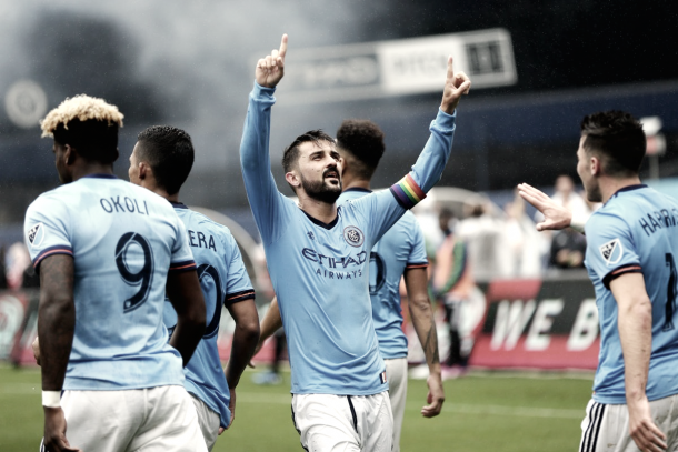 David Villa celebrates his second goal of the match vs Seattle. | Photo: Major League Soccer