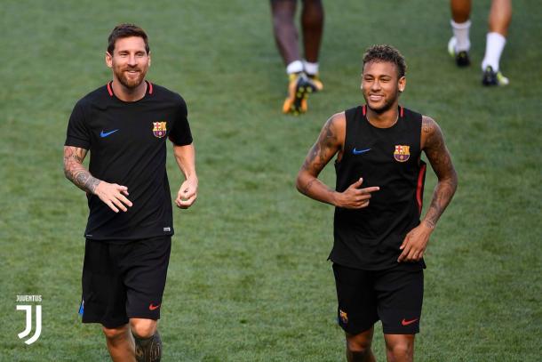 Messi e Neymar durante la rifinitura alla Red Bull Arena. Foto: Twitter