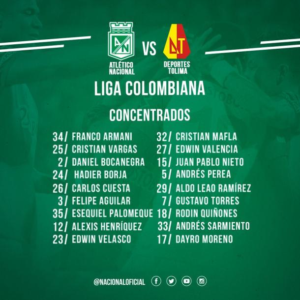 Foto: Twitter Oficial de Atlético Nacional