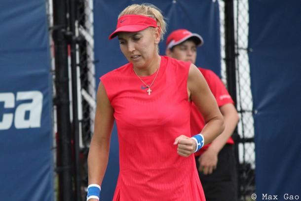 Elena Vesnina celebrates winning a point | Photo: Max Gao / VAVEL USA Tennis