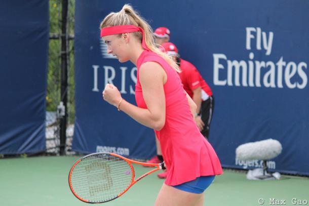 Elina Svitolina celebrates a point won in the doubles competition | Photo: Max Gao / VAVEL USA Tennis