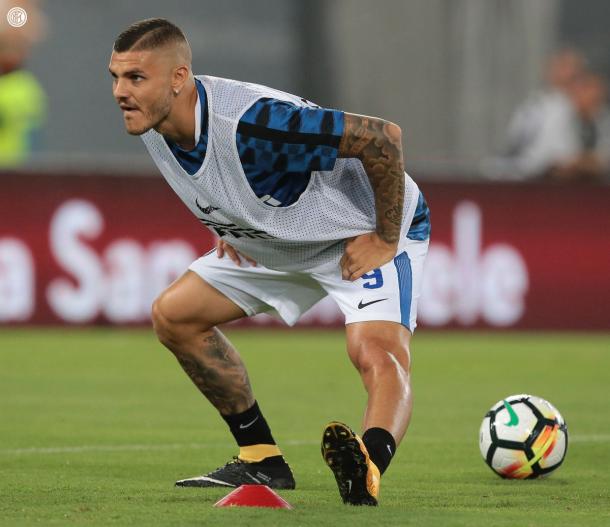 Icardi durante el calentamiento. / Foto: inter.it