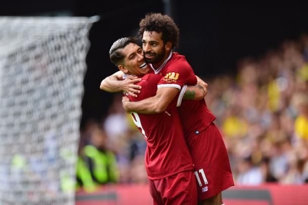 Firmino y Salah celebrando un gol | Imagen: Liverpool FC