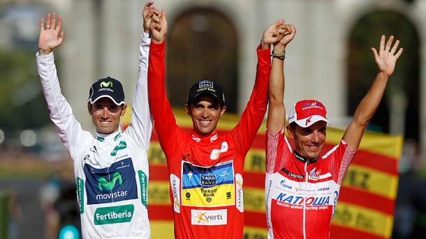Contador junto a Valverde y Joaquim en Madrid | Fuente: La Vuelta