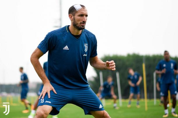 Giorgio Chiellini in allenamento. Foto: Juventus Twitter