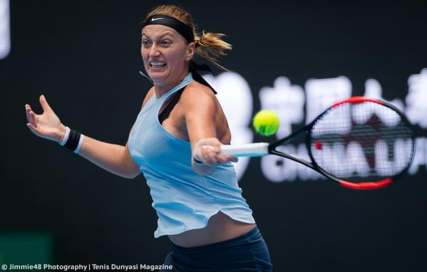 Petra Kvitova hits a forehand | Photo: Jimmie48 Tennis Photography