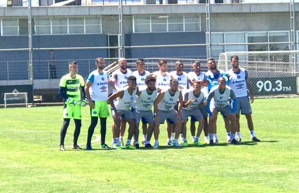 Jogadores do Grêmio em preparação para o duelo contra o São Paulo Divulgação: Twitter Oficial Grêmio FBPA