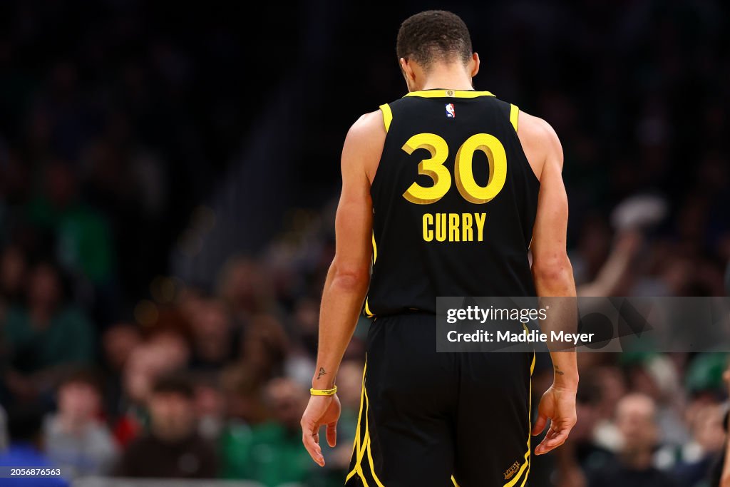 Stephen Curry #30 of the Golden State Warriors looks on during the second quarter against the Boston Celtics at TD Garden on March 03, 2024 in Boston, Massachusetts. NOTE TO USER: User expressly acknowledges and agrees that, by downloading and or using this photograph, user is consenting to the terms and conditions of the Getty Images License Agreement. (Photo by Maddie Meyer/Getty Images)