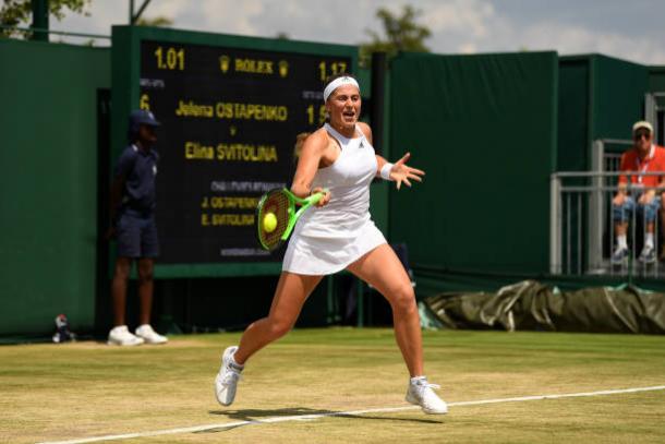 Jelena Ostapenko in action during her fourth round win over Elina Svitolina (Getty/David Ramos)