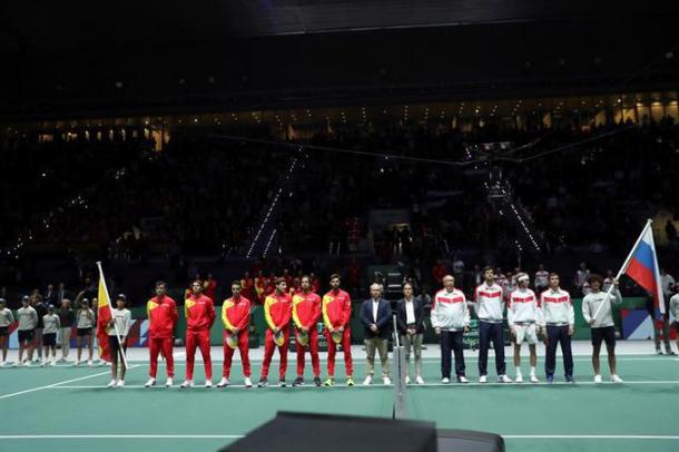 La serie entre España y Rusia por la fase de grupos de las finales de la Copa Davis en 2019 terminó a favor de los ibéricos por 2-1. Imagen: AFP.