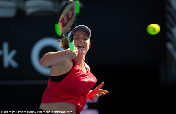 Jelena Ostapenko in action during the match | Photo: Jimmie48 Tennis Photography