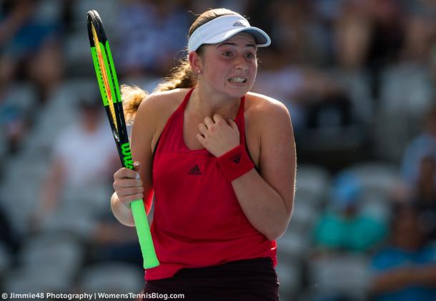 Jelena Ostapenko reacts after missing a shot | Photo: Jimmie48 Tennis Photography