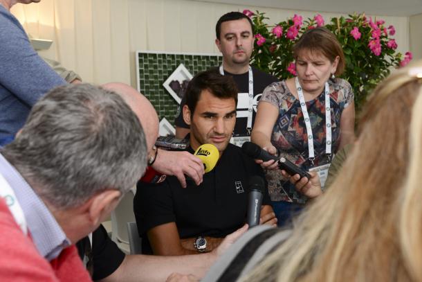 Federer speaks to the media at the pre-tournament press conference. Credit: Monte Carlo Rolex Masters