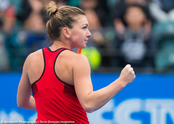 Halep celebrates winning a point, and will now face Duan Yingying in the second round | Photo: Jimmie48 Tennis Photography